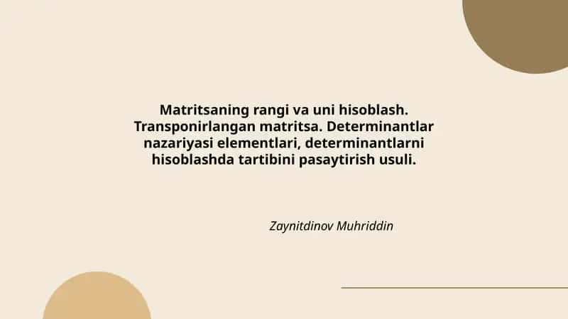 Determinantlar nazariyasi elementlari
