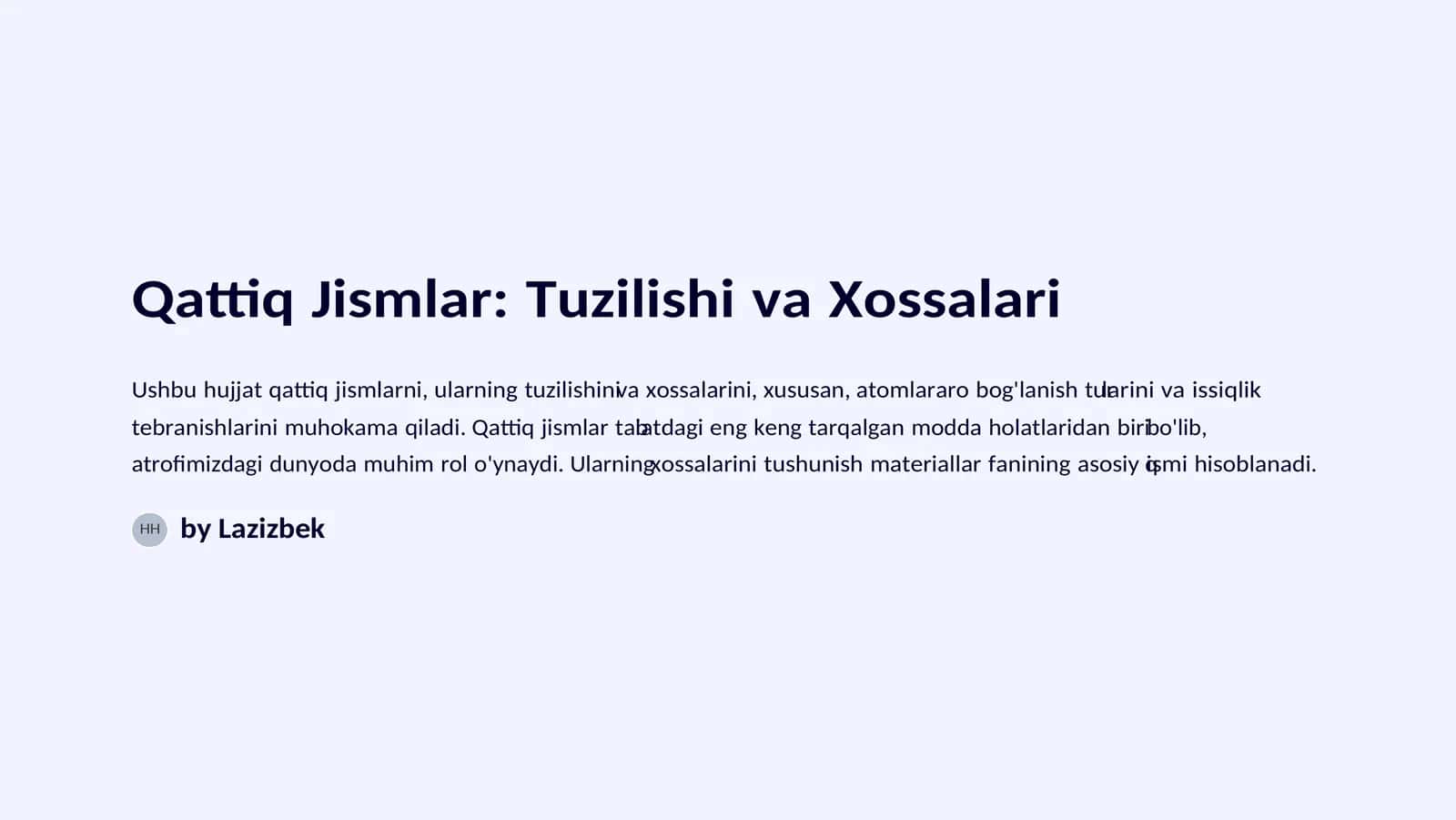 Qattiq Jismlar va Ularning Xossalari