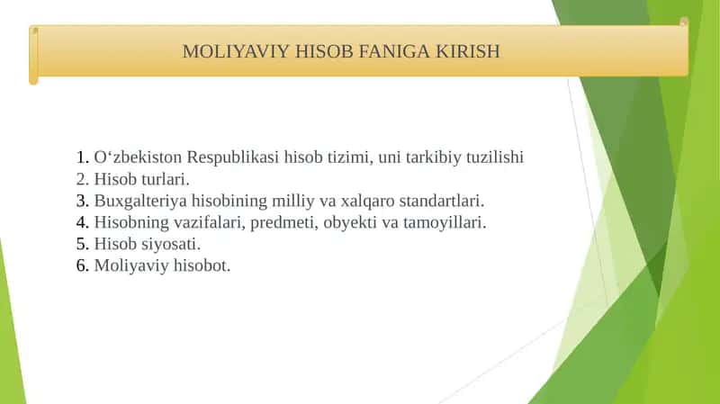 MOLIYAVIY HISOB FANIGA KIRISH