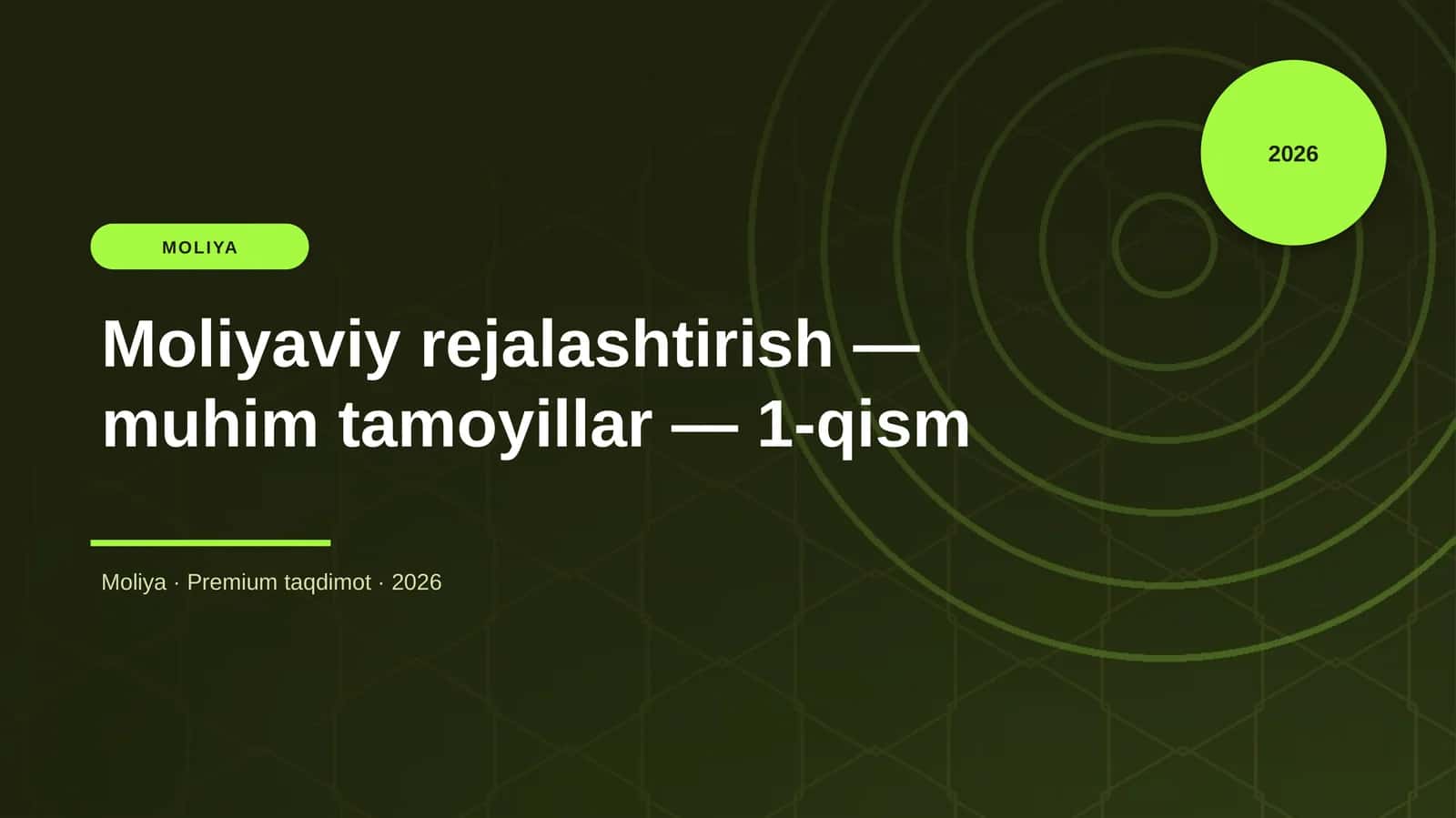Moliyaviy rejalashtirish — muhim tamoyillar — 1-qism