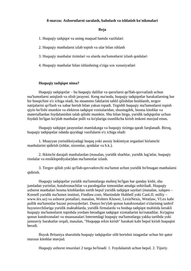 Huquqiy Tadqiqotlar