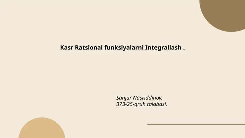Kasr Ratsional funksiyalarni Integrallash