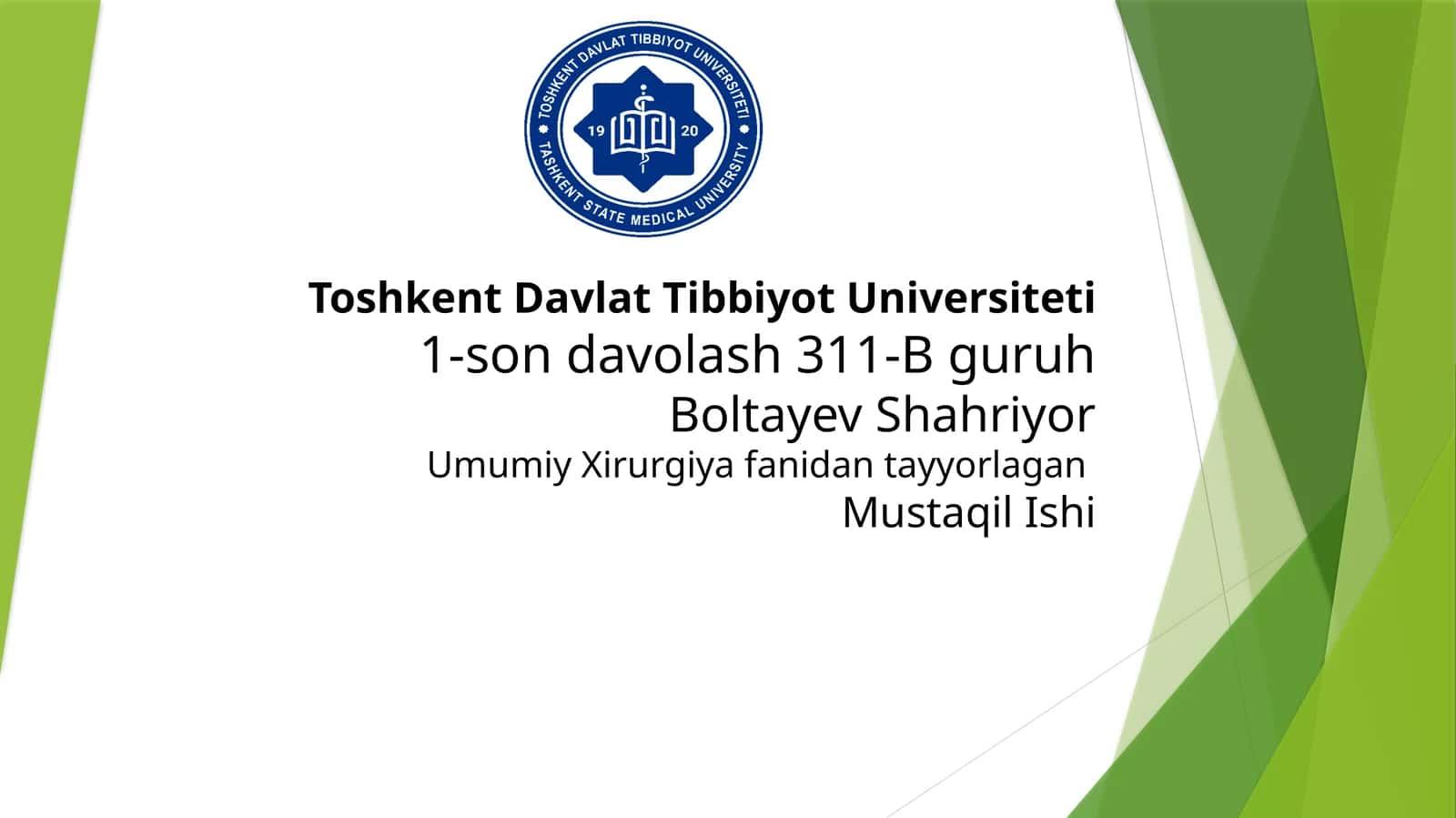 Umumiy Xirurgiya Fanidan Tayyorlagan Mustaqil Ishi