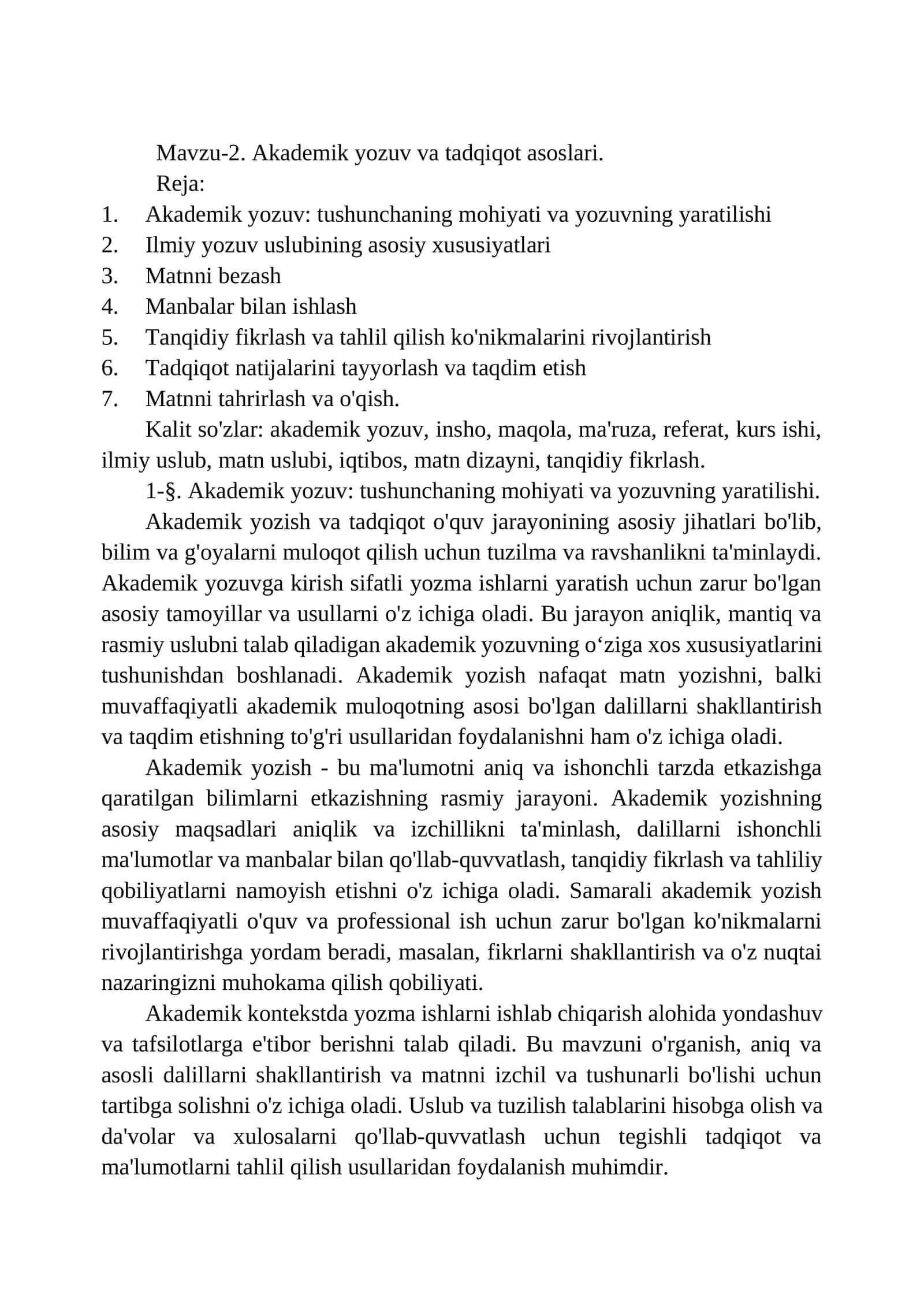 Akademik yozuv va tadqiqot asoslari