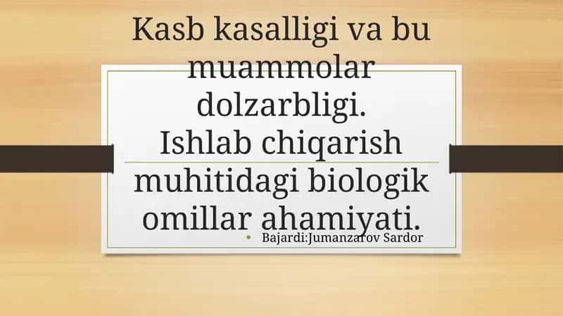 Kasb kasalliklari- yomonmehnatsharoitlari