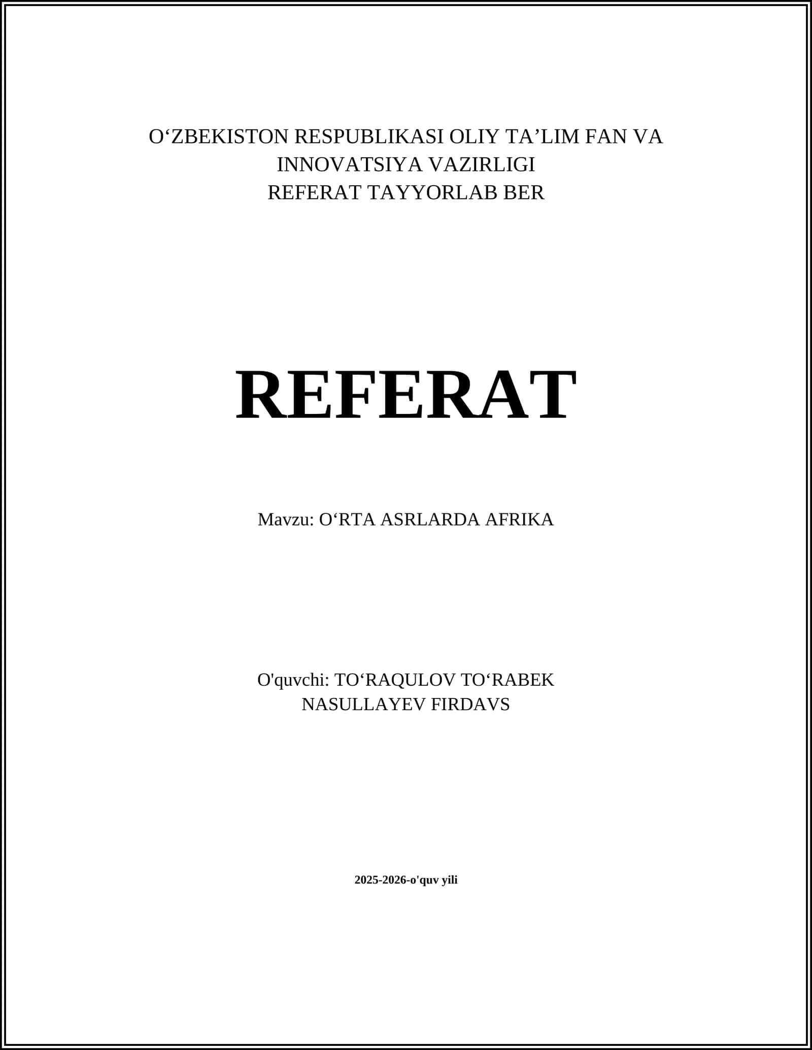 OʻRTA ASRLARDA AFRIKA