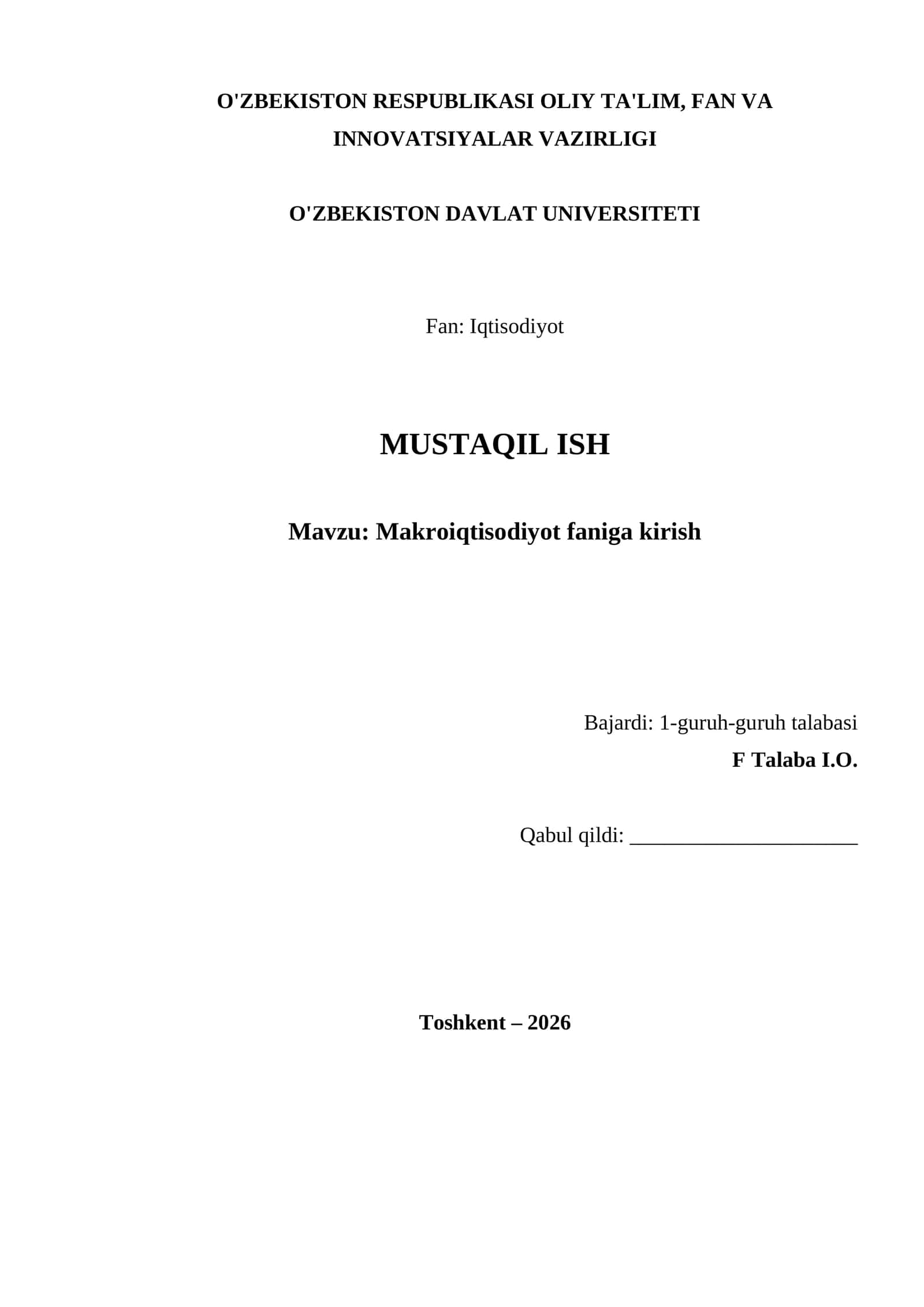 Makroiqtisodiyot faniga kirish