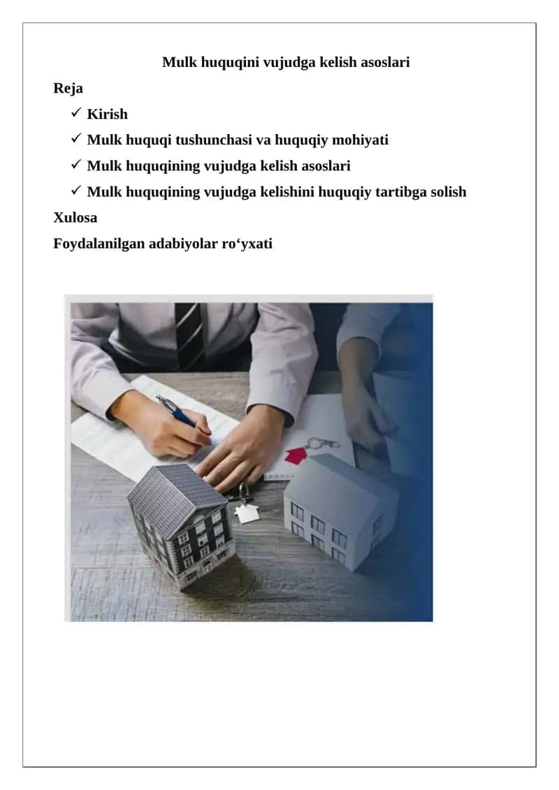 Mulk huquqini vujudga kelish asoslari