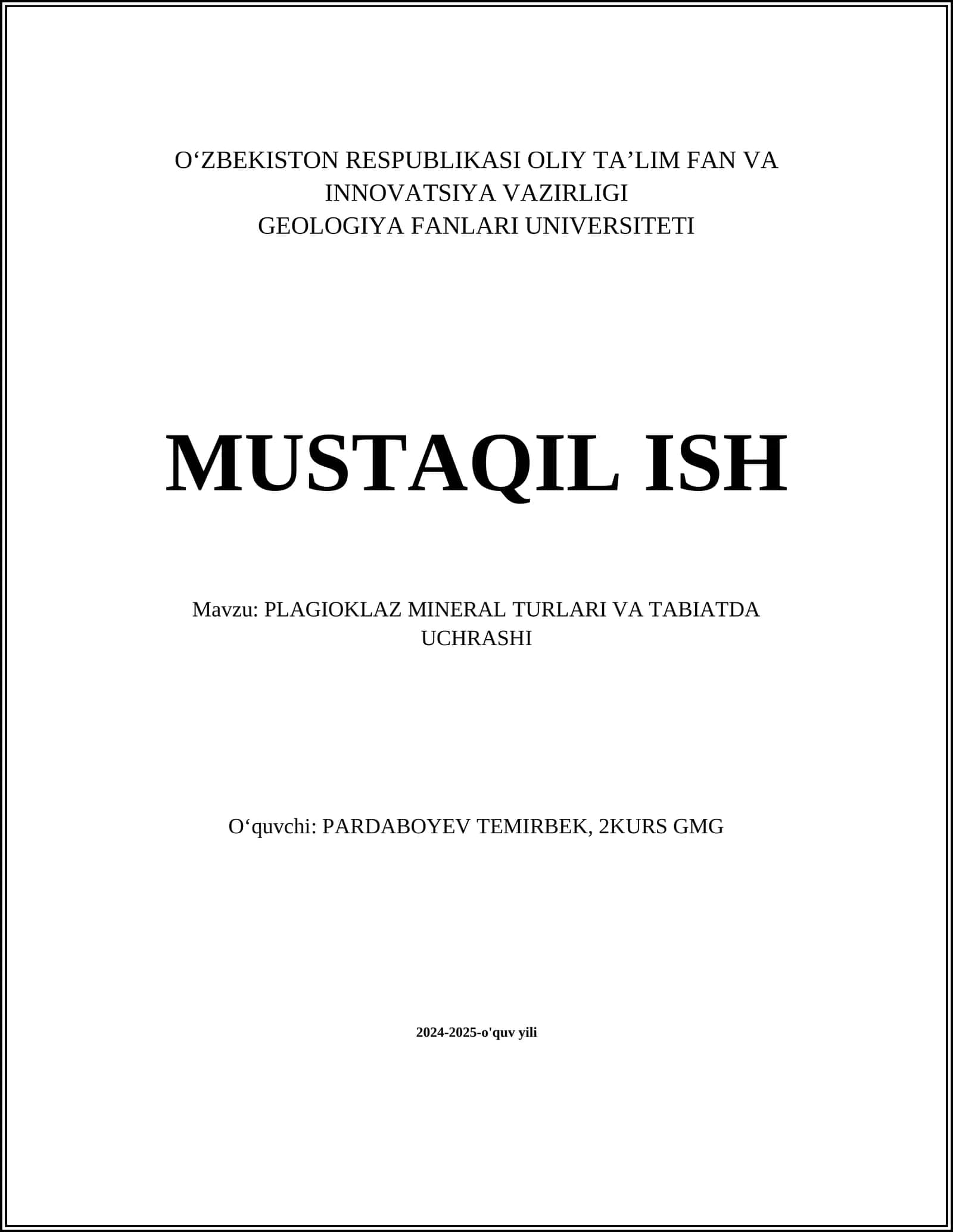 PLAGIOKLAZ MINERAL TURLARI VA TABIATDA UCHRASHI