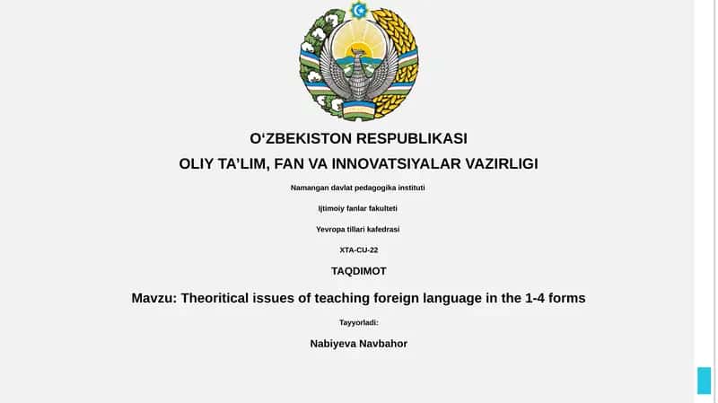 Theoritical issues of teaching foreign language in the 1-4 forms
