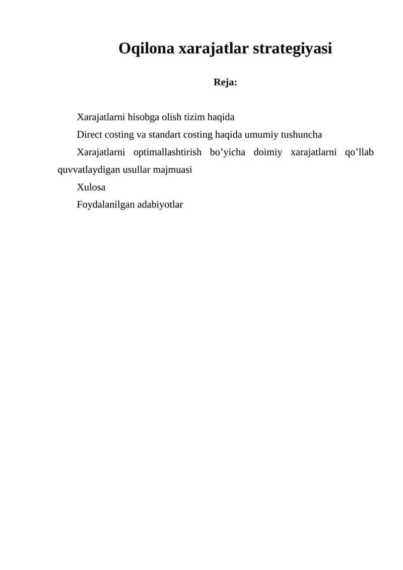 Xarajatlarni Hisobga Olish Tizimi