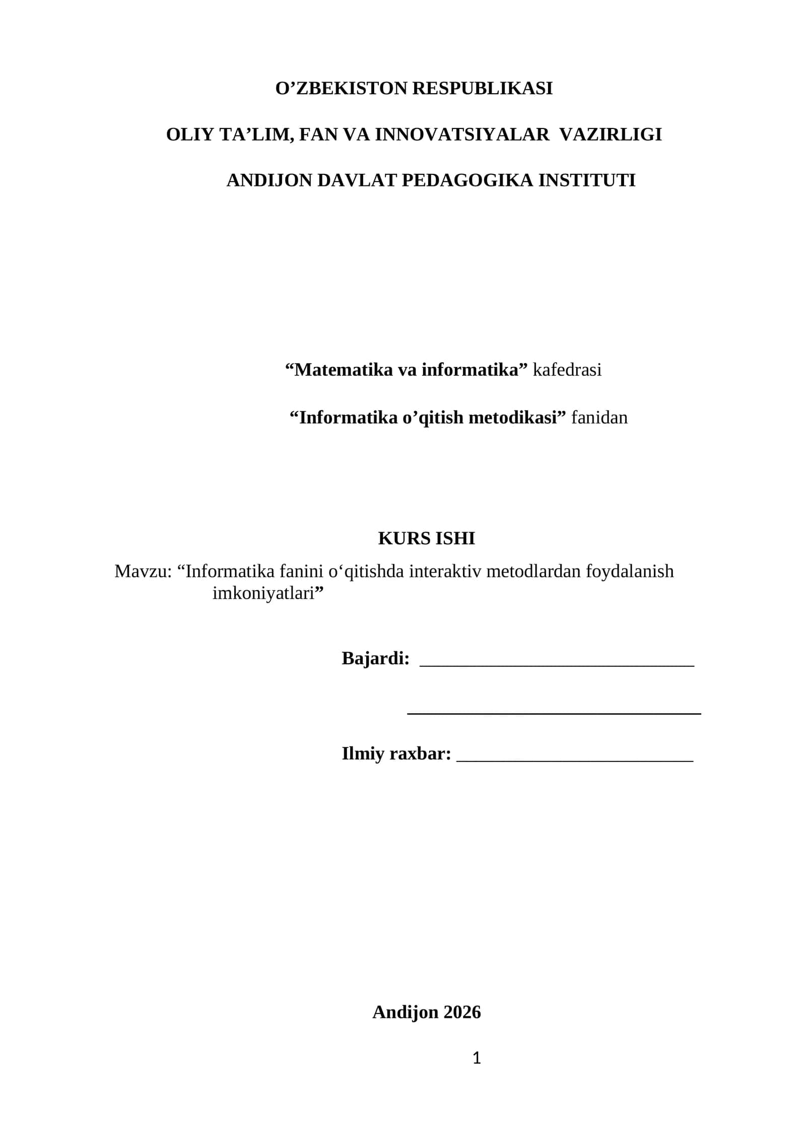 Informatika fanini o‘qitishda interaktiv metodlardan foydalanish imkoniyatlari