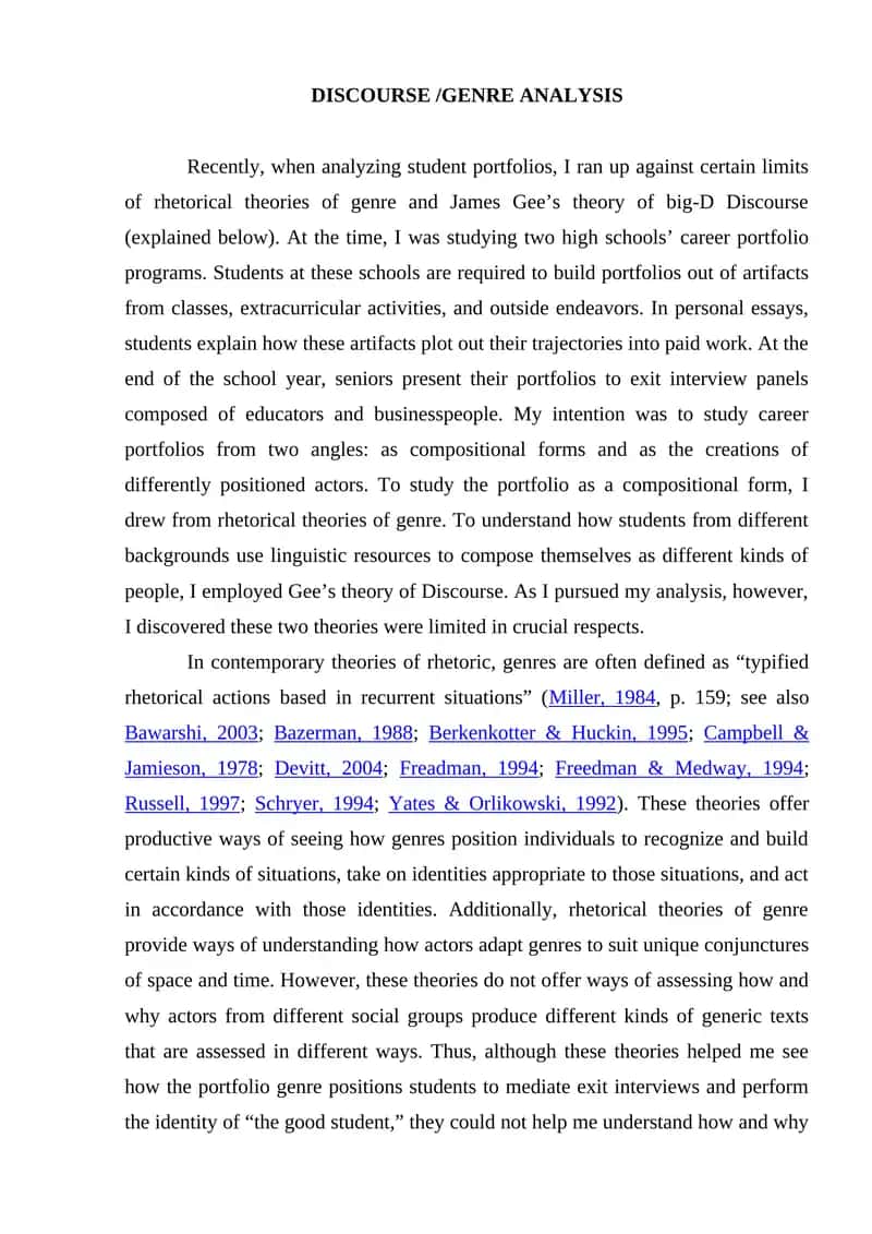 DISCOURSE /GENRE ANALYSIS