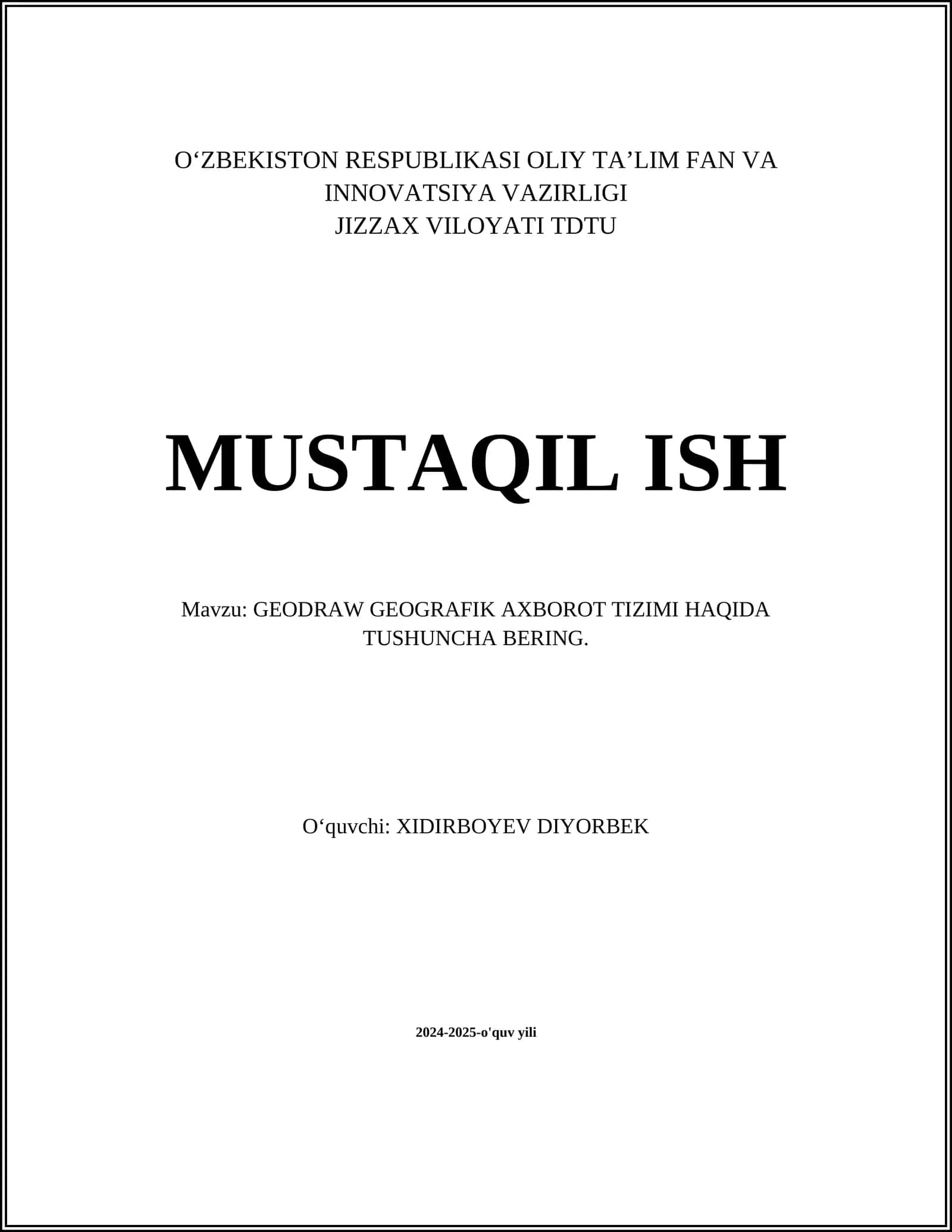 GEODRAW GEOGRAFIK AXBOROT TIZIMI HAQIDA TUSHUNCHA BERING