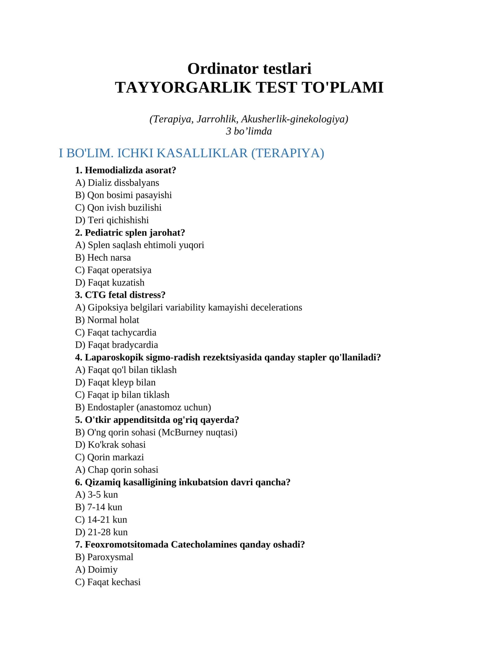 Ordinator testlari