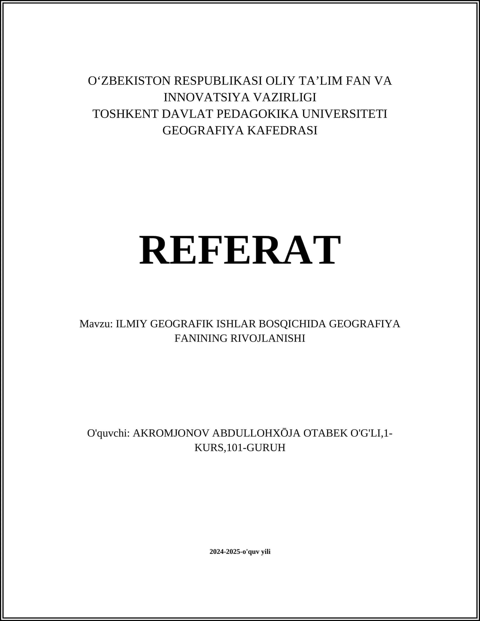 ILMIY GEOGRAFIK ISHLAR BOSQICHIDA GEOGRAFIYA FANINING RIVOJLANISHI
