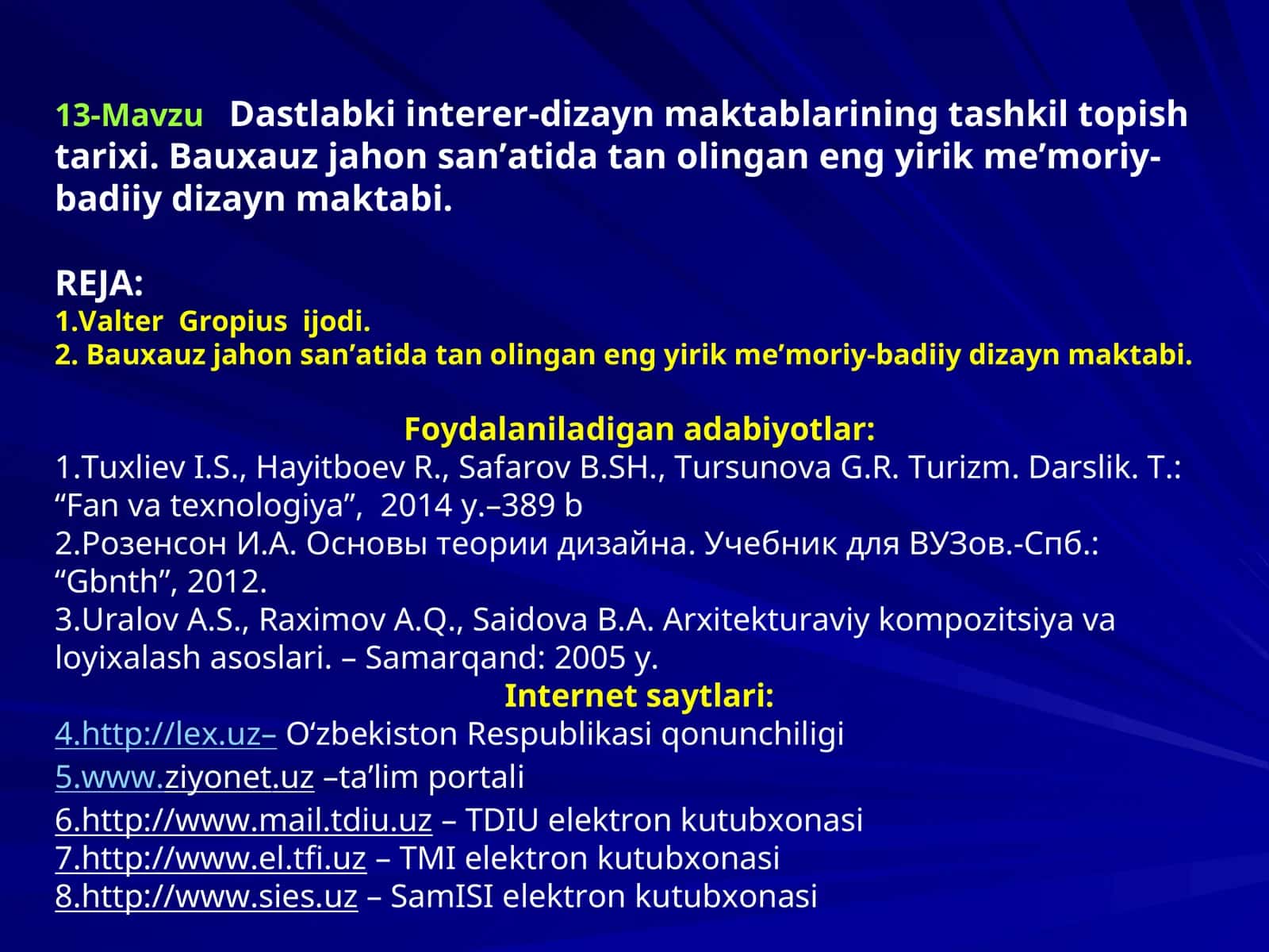13-MavzuDastlabki interer-dizayn maktablarining tashkil topish tarixi