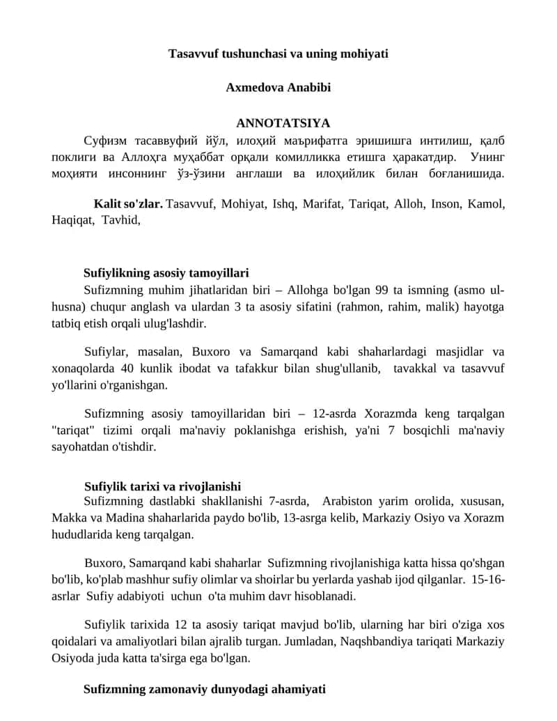 Tasavvuf tushunchasi va uning mohiyati