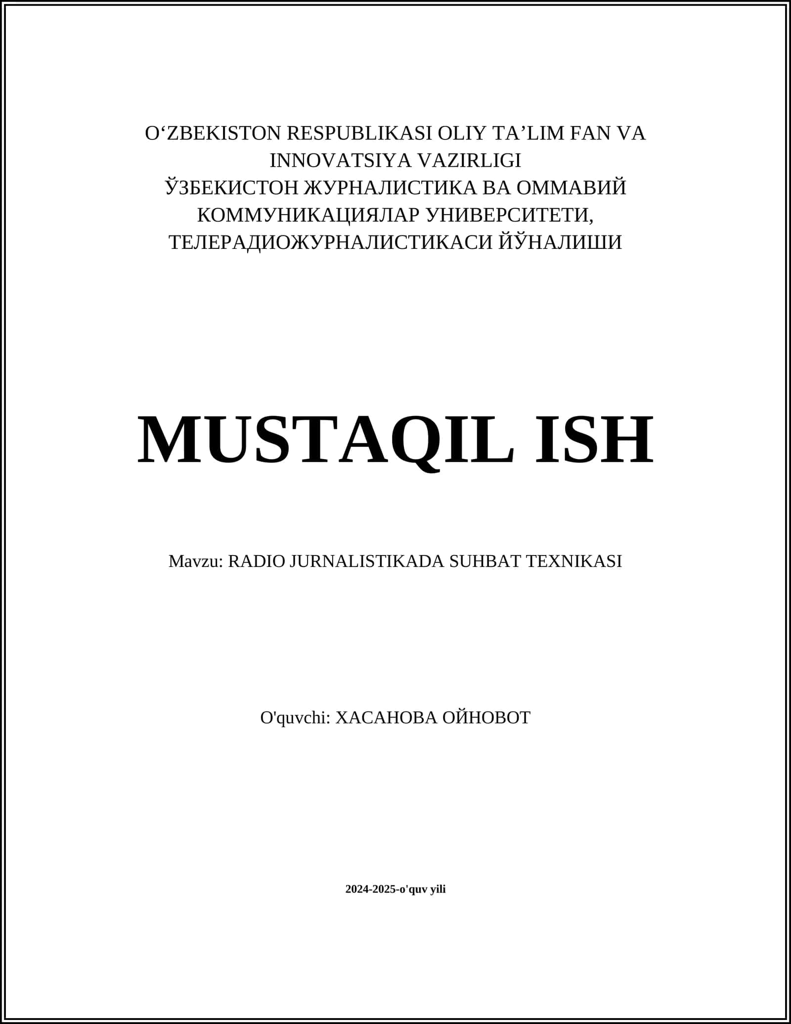 RADIO JURNALISTIKADA SUHBAT TEXNIKASI