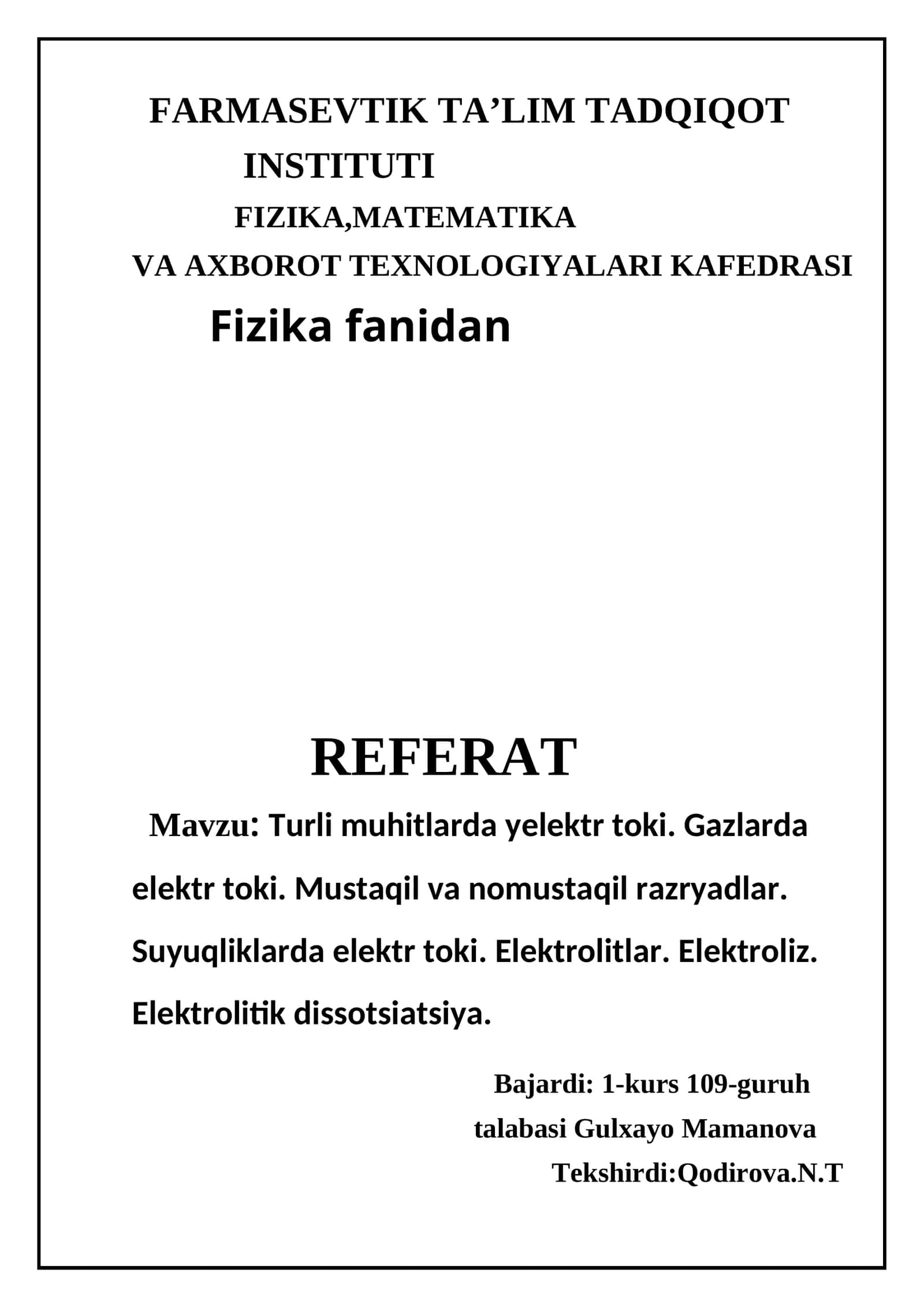 Turli muhitlarda yelektr toki. Gazlarda elektr toki