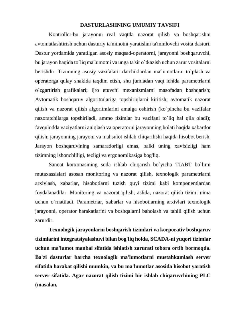 DASTURLASHNING UMUMIY TAVSIFI