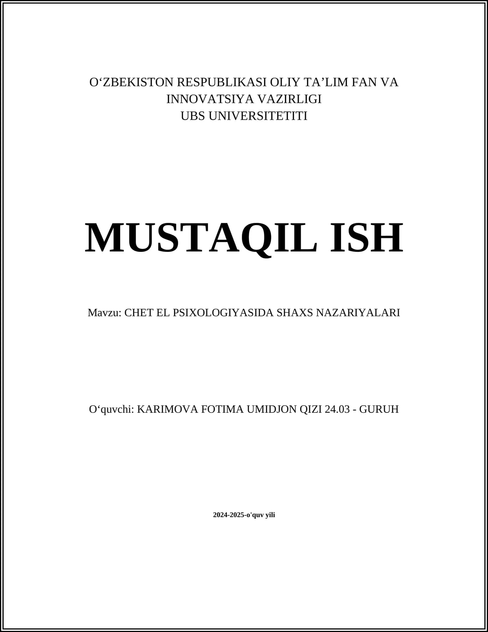 CHET EL PSIXOLOGIYASIDA SHAXS NAZARIYALARI