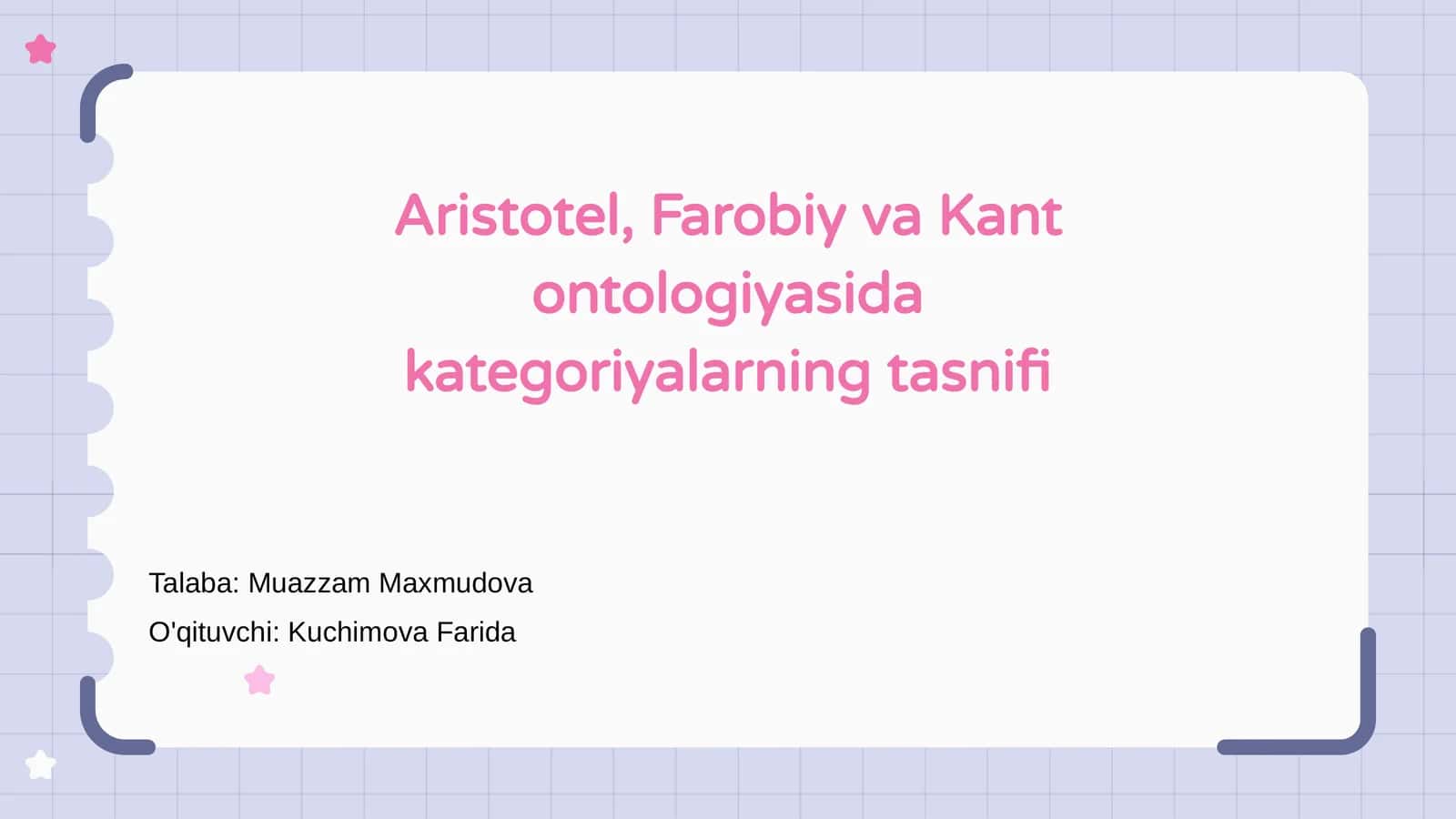 Aristotel, Farobiy va Kant ontologiyasida kategoriyalarning tasnifi