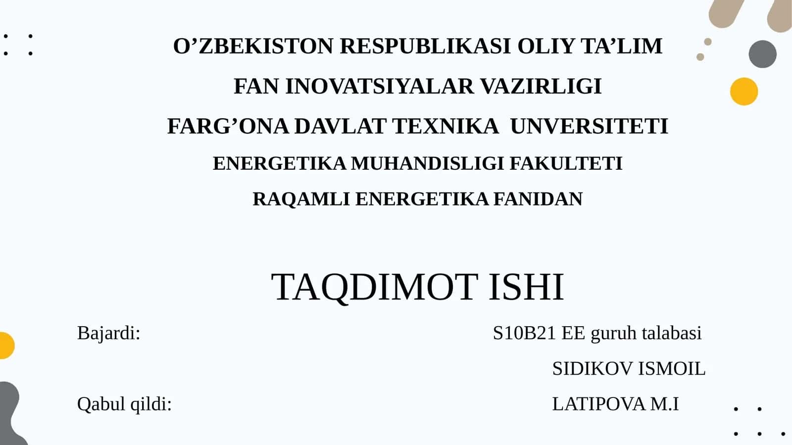 Energetikada yuqori darajali dasturlar tayyorlash strukturalari 1