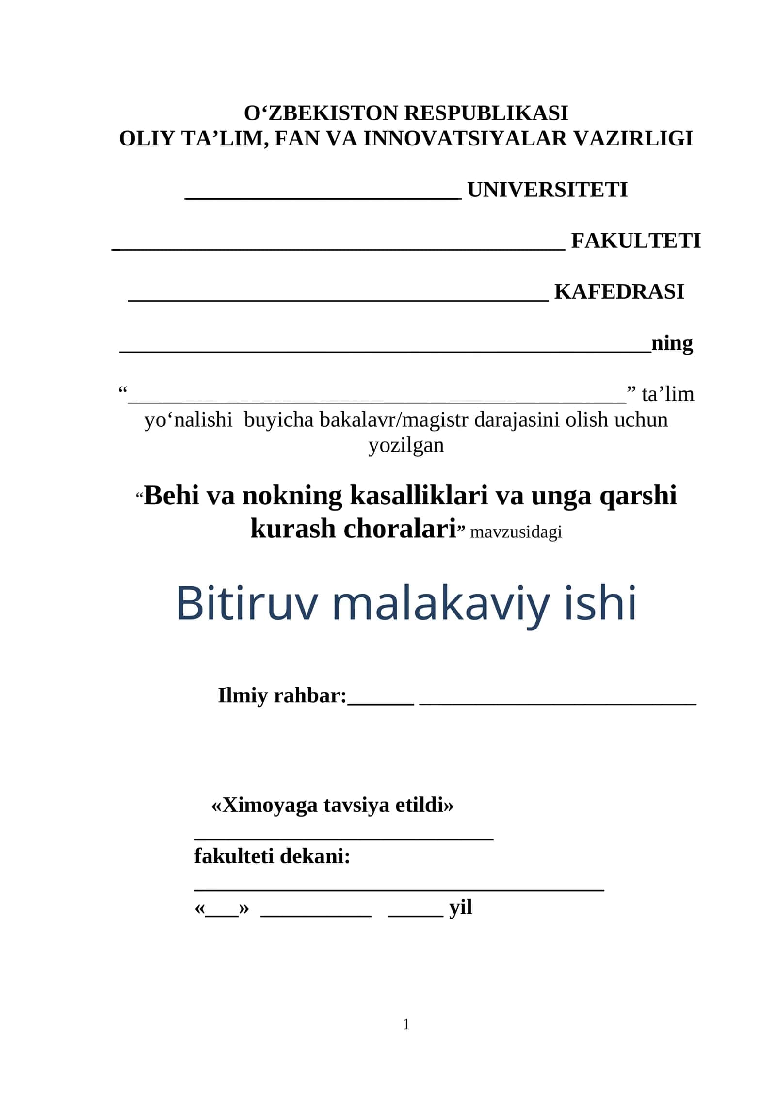 Behi va nokning kasalliklari va unga qarshi kurash choralari
