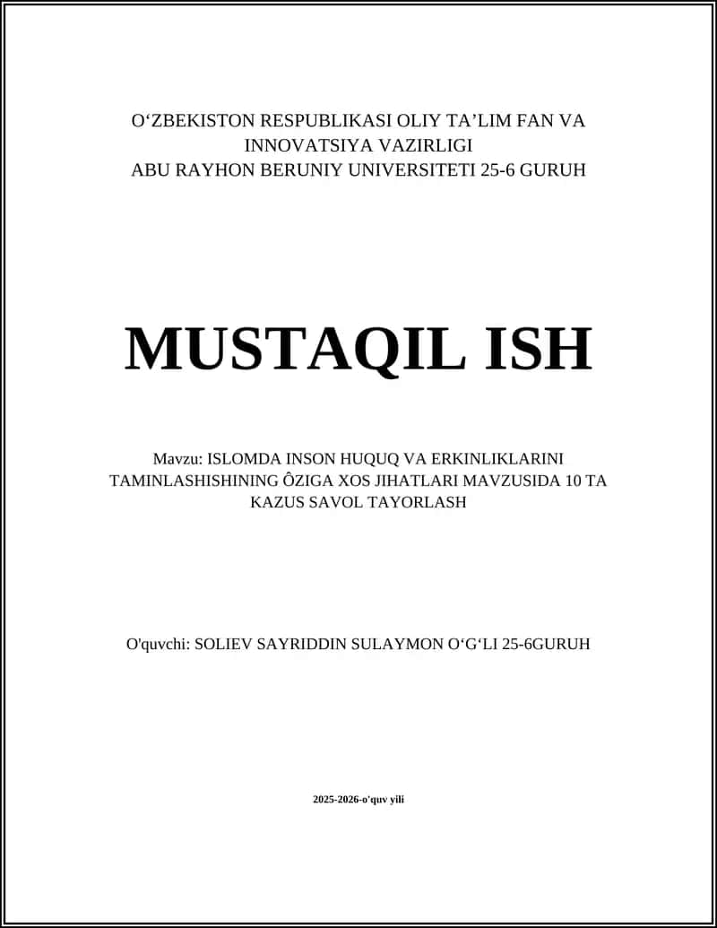 Islomiy manbalarda inson huquqlari tamoyillari