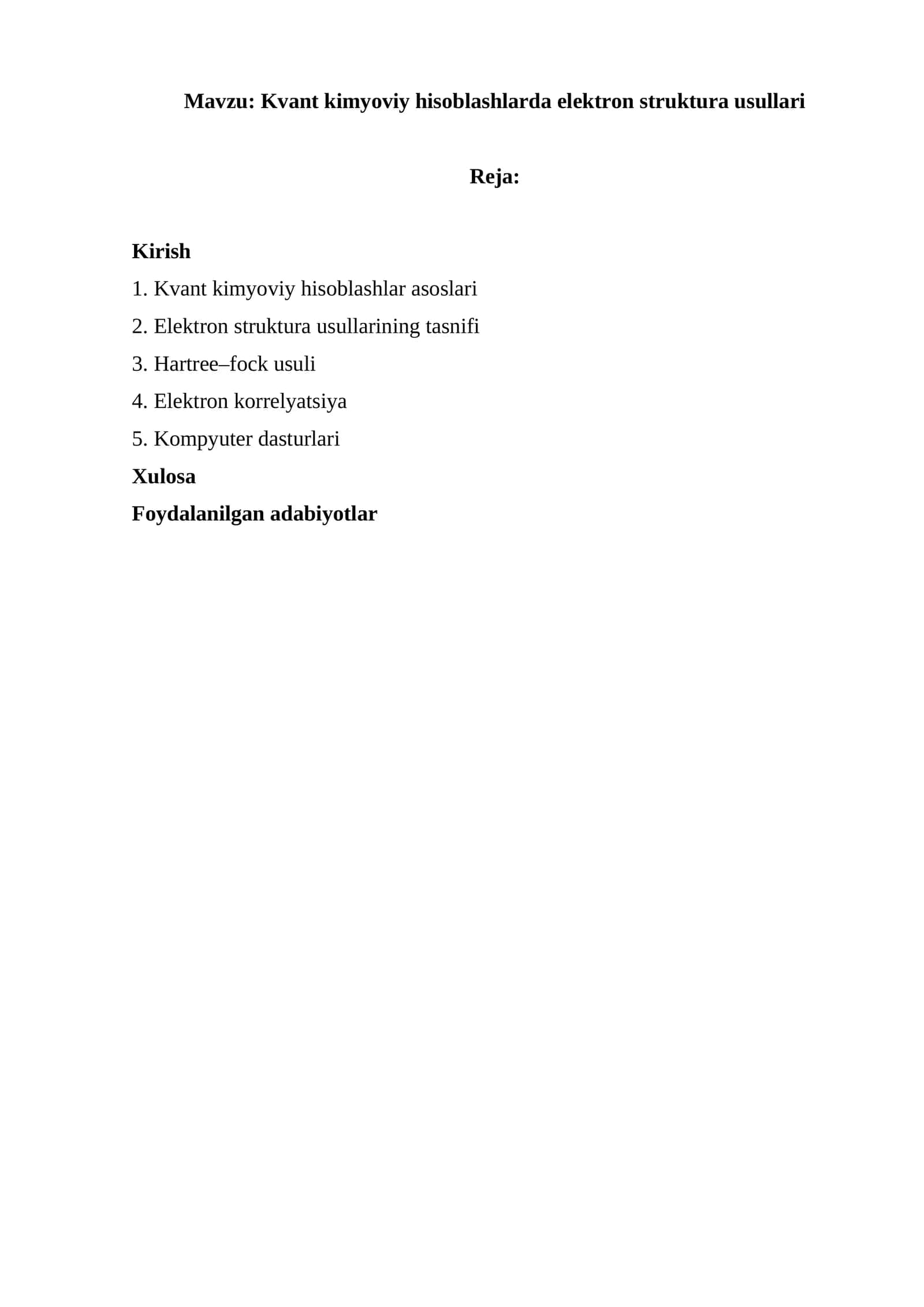 Kvant kimyoviy hisoblashlarda elektron struktura usullari