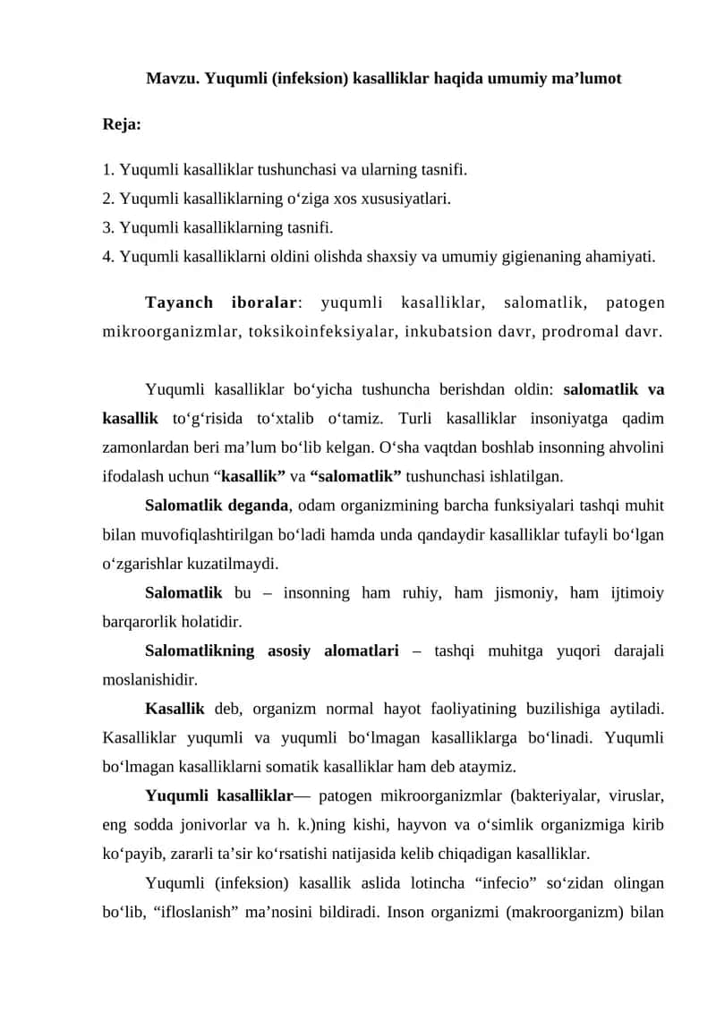 Yuqumli (infeksion) kasalliklar