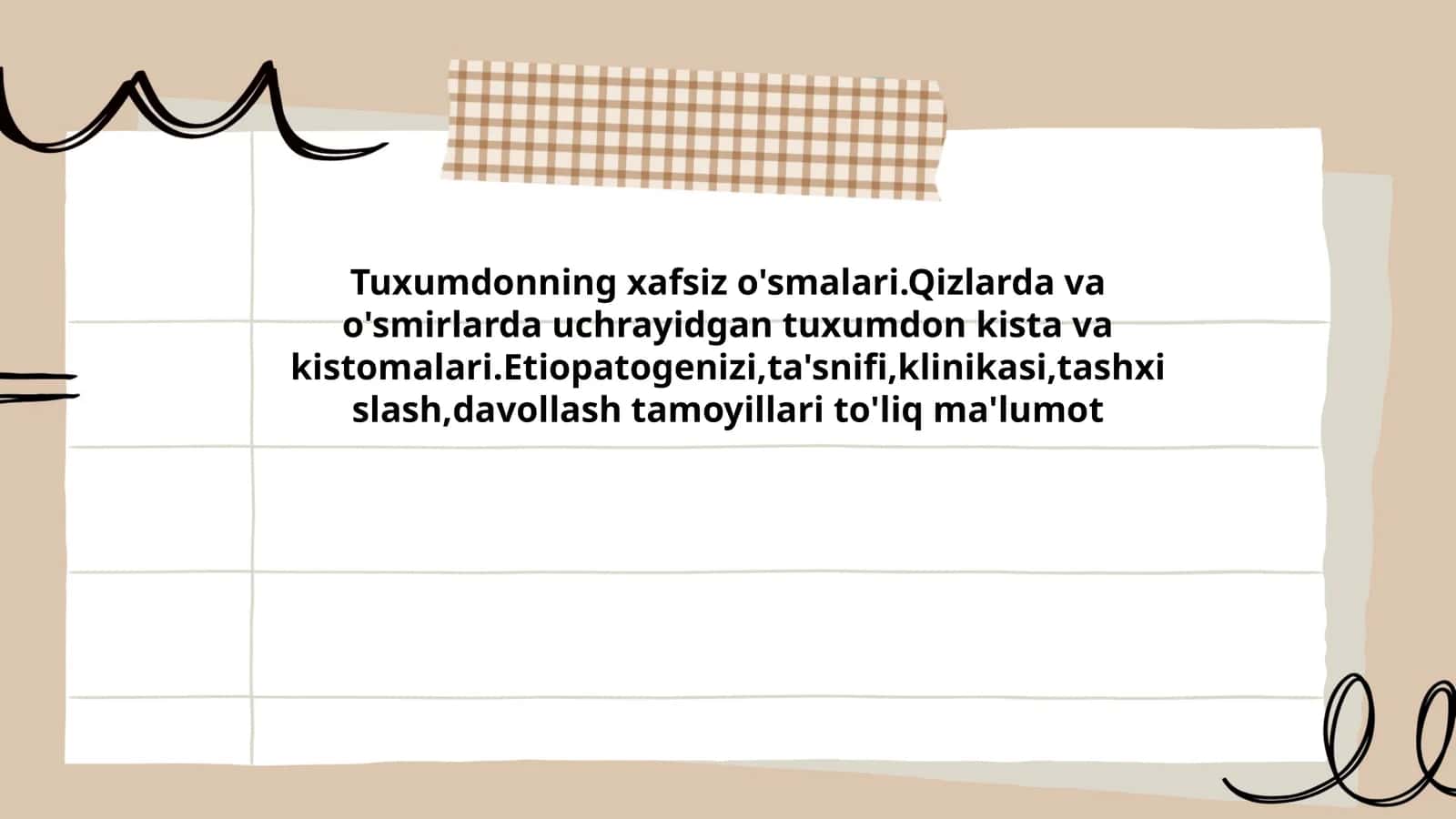 Tuxumdonning xafsiz o'smalari