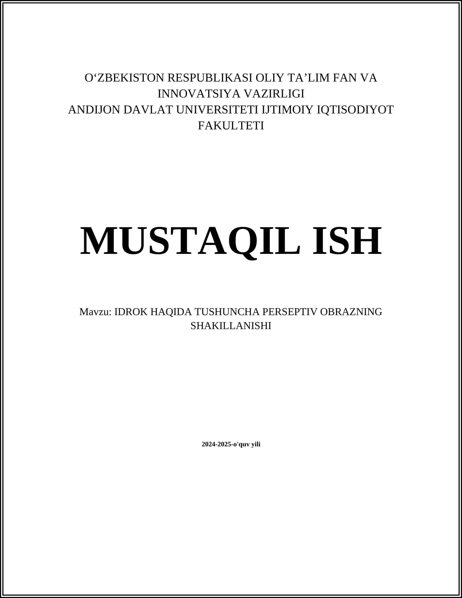 IDROK HAQIDA TUSHUNCHA PERSEPTIV OBRAZNING SHAKILLANISHI