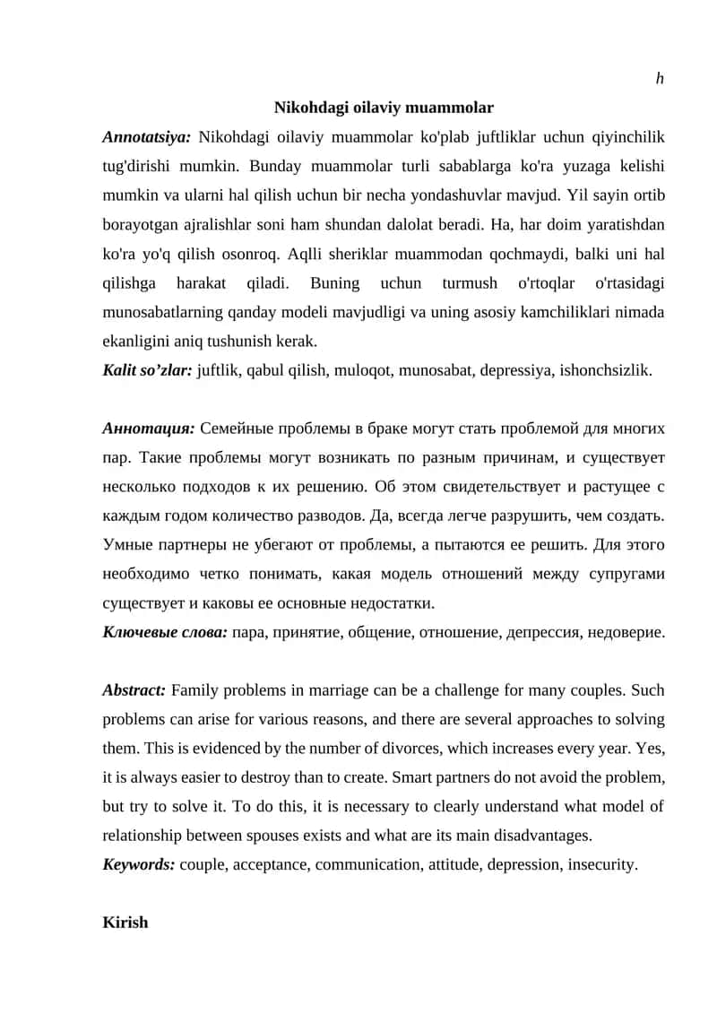 Nikohdagi oilaviy muammolar