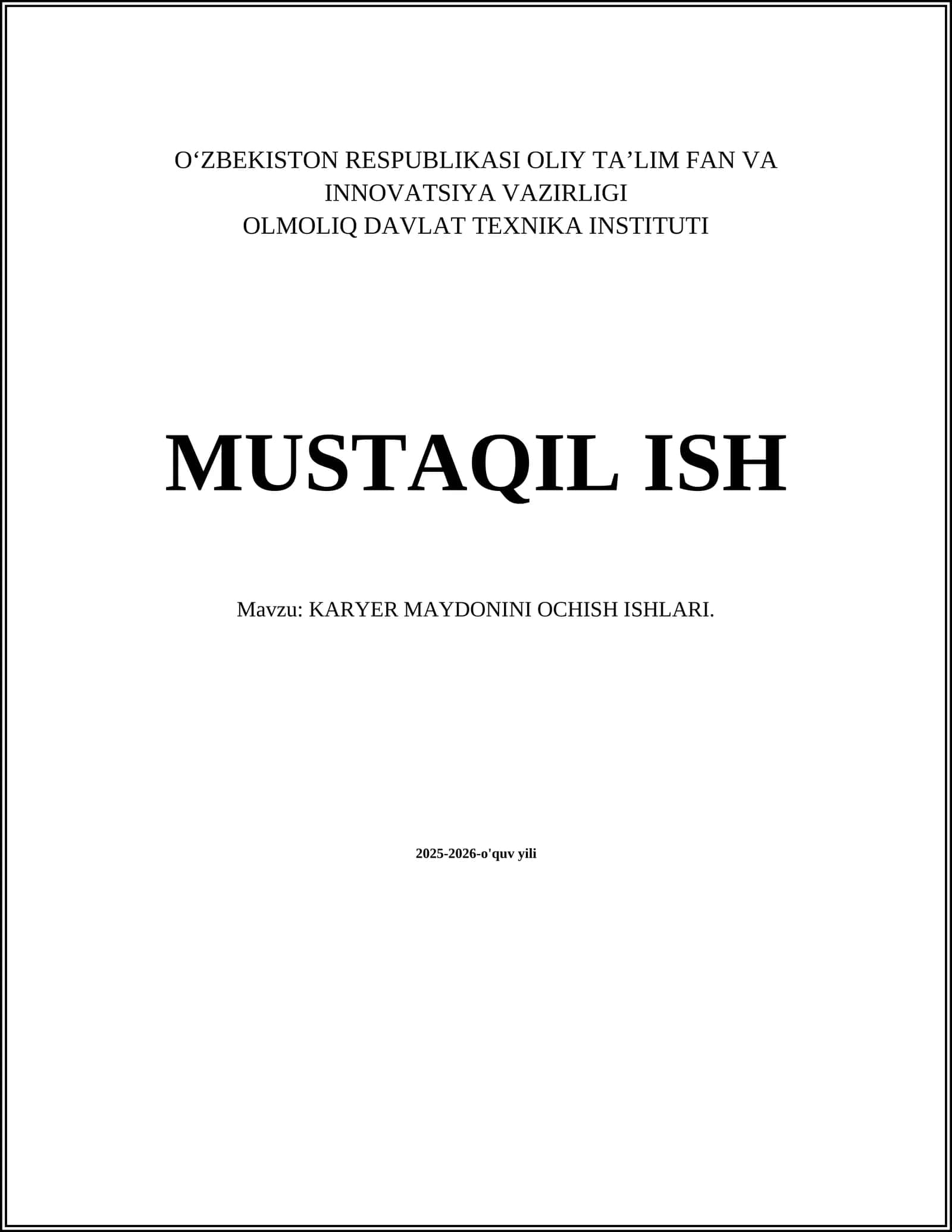 KARYER MAYDONINI OCHISH ISHLARI