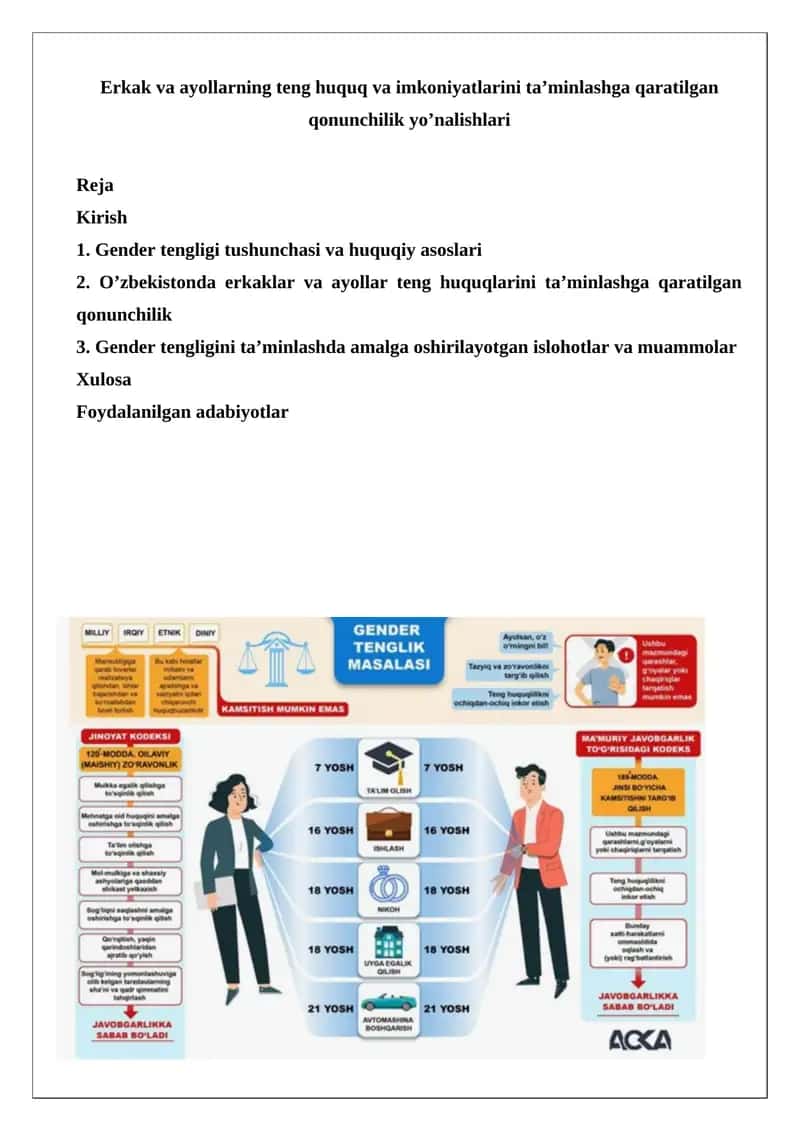 Gender tengligi tushunchasi va huquqiy asoslari