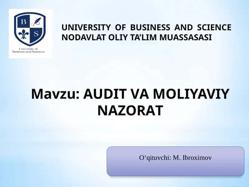 AUDIT VА MOLIYAVIY NАZORАT