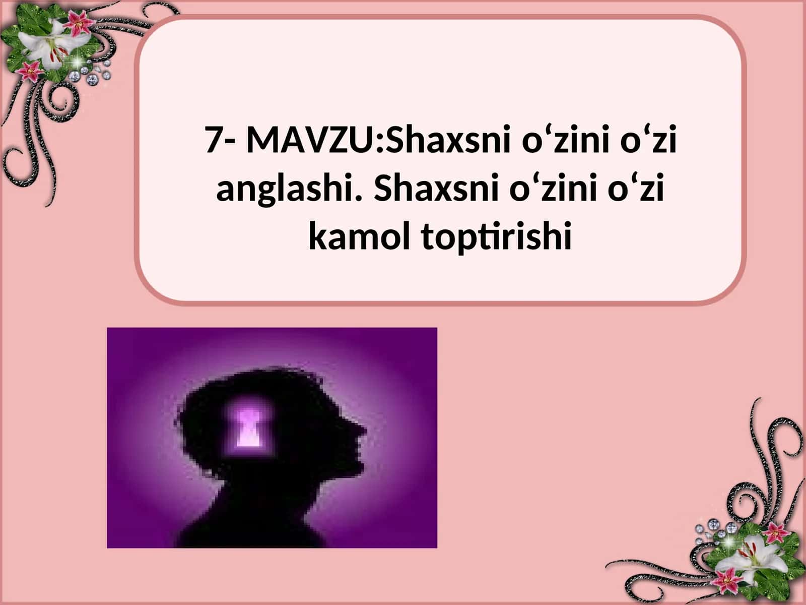Shaxsnio‘zinio‘zi anglashi.Shaxsni o‘zini o‘zi kamol toptirishi