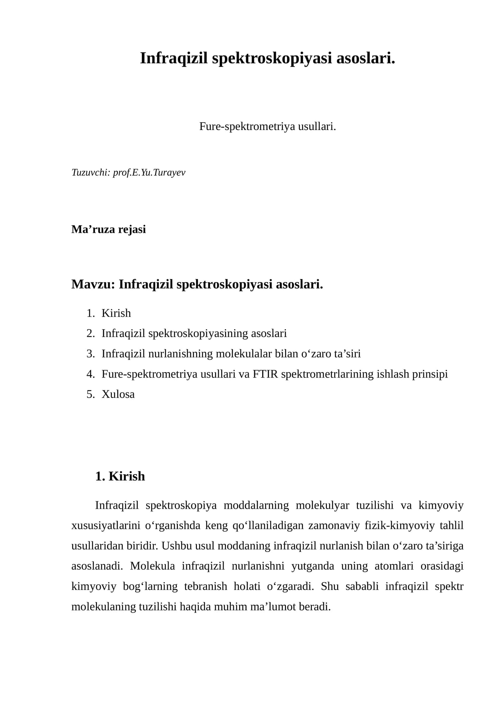 Infraqizil spektroskopiyasi asoslari
