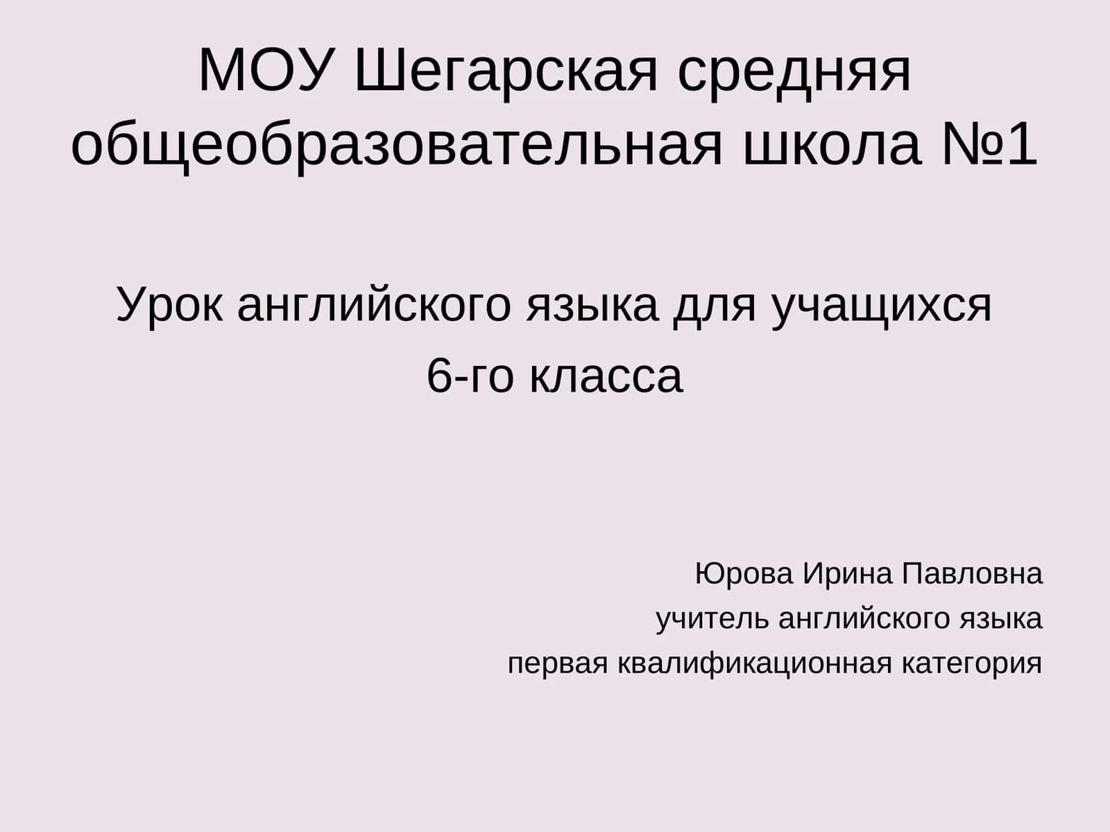 Урок английского языка для учащихся 6-го класса