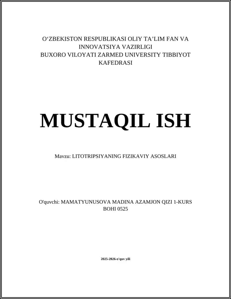 Litotripsiyaning fizikaviy asoslari