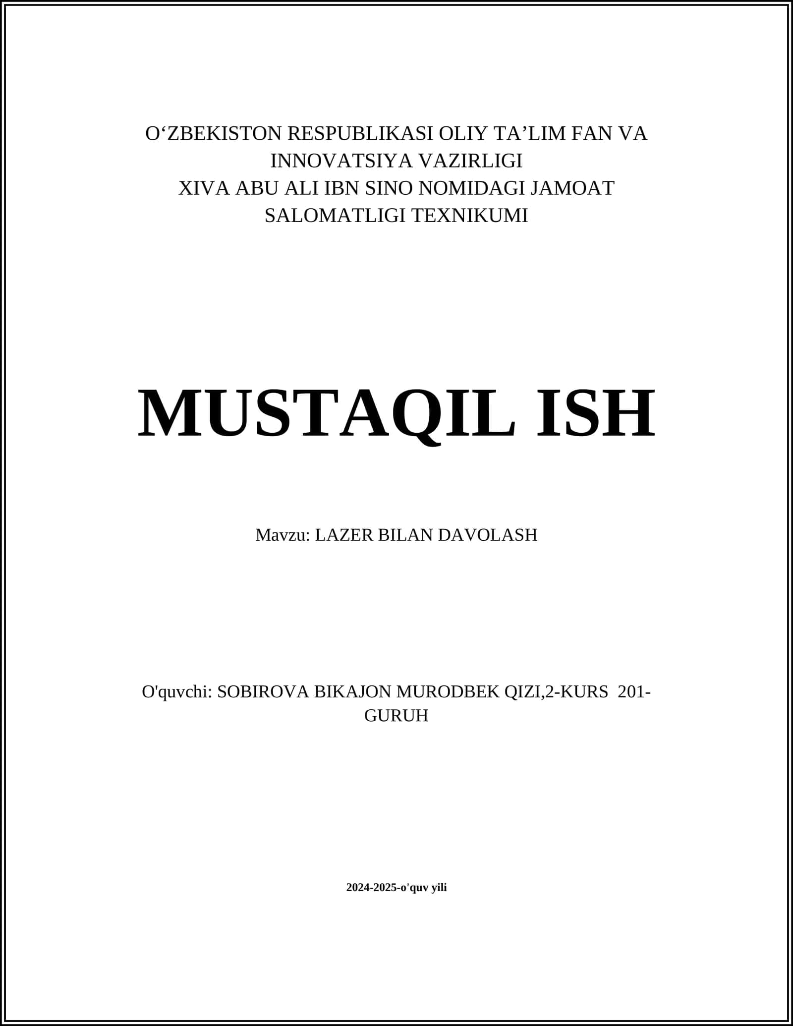 LAZER BILAN DAVOLASH