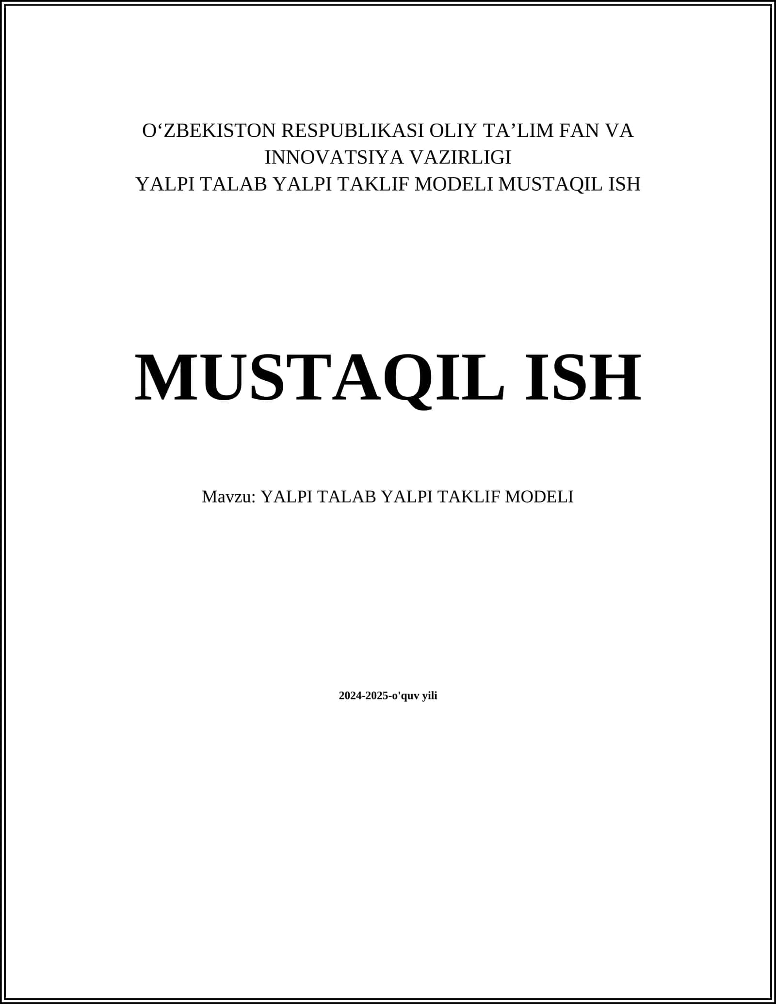 YALPI TALAB YALPI TAKLIF MODELI MUSTAQIL ISH
