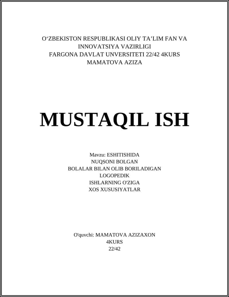 ESHITISHIDA NUQSONI BOLGAN BOLALAR BILAN OLIB BORILADIGAN LOGOPEDIK ISHLARNING O'ZIGA XOS XUSUSIYATLAR