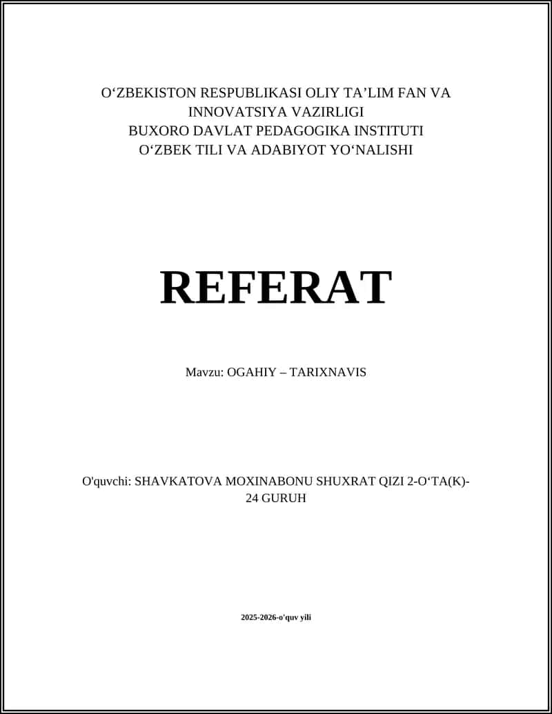 Ogahiy – Tarixnavis