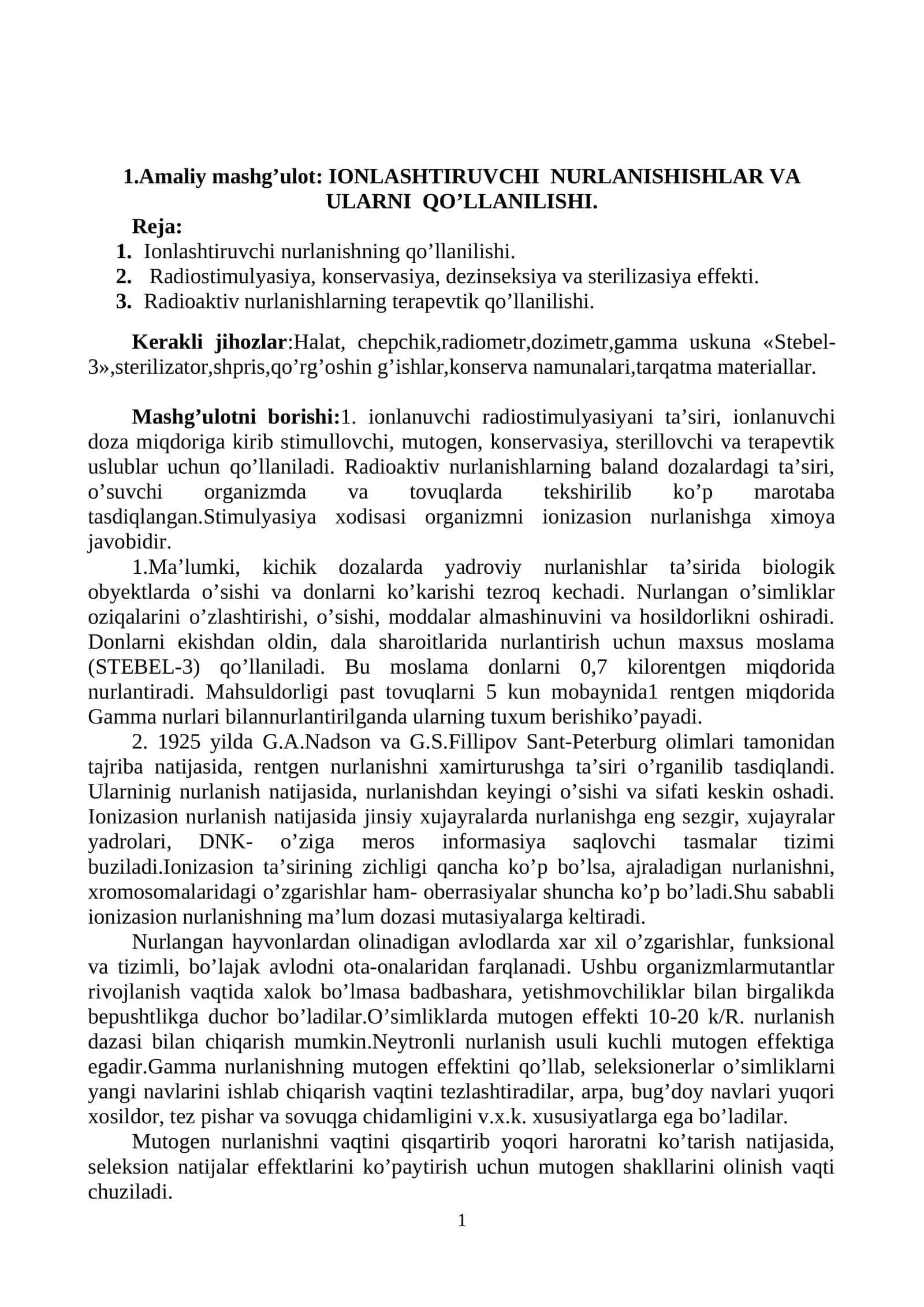 IONLASHTIRUVCHI NURLANISHISHLAR VA ULARNI QO’LLANILISHI