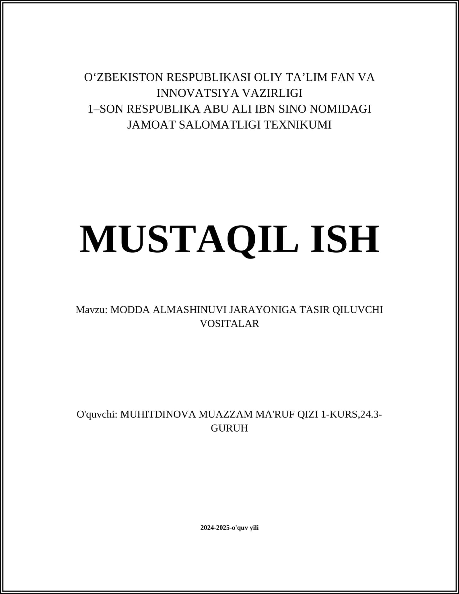MODDA ALMASHINUVI JARAYONIGA TASIR QILUVCHI VOSITALAR