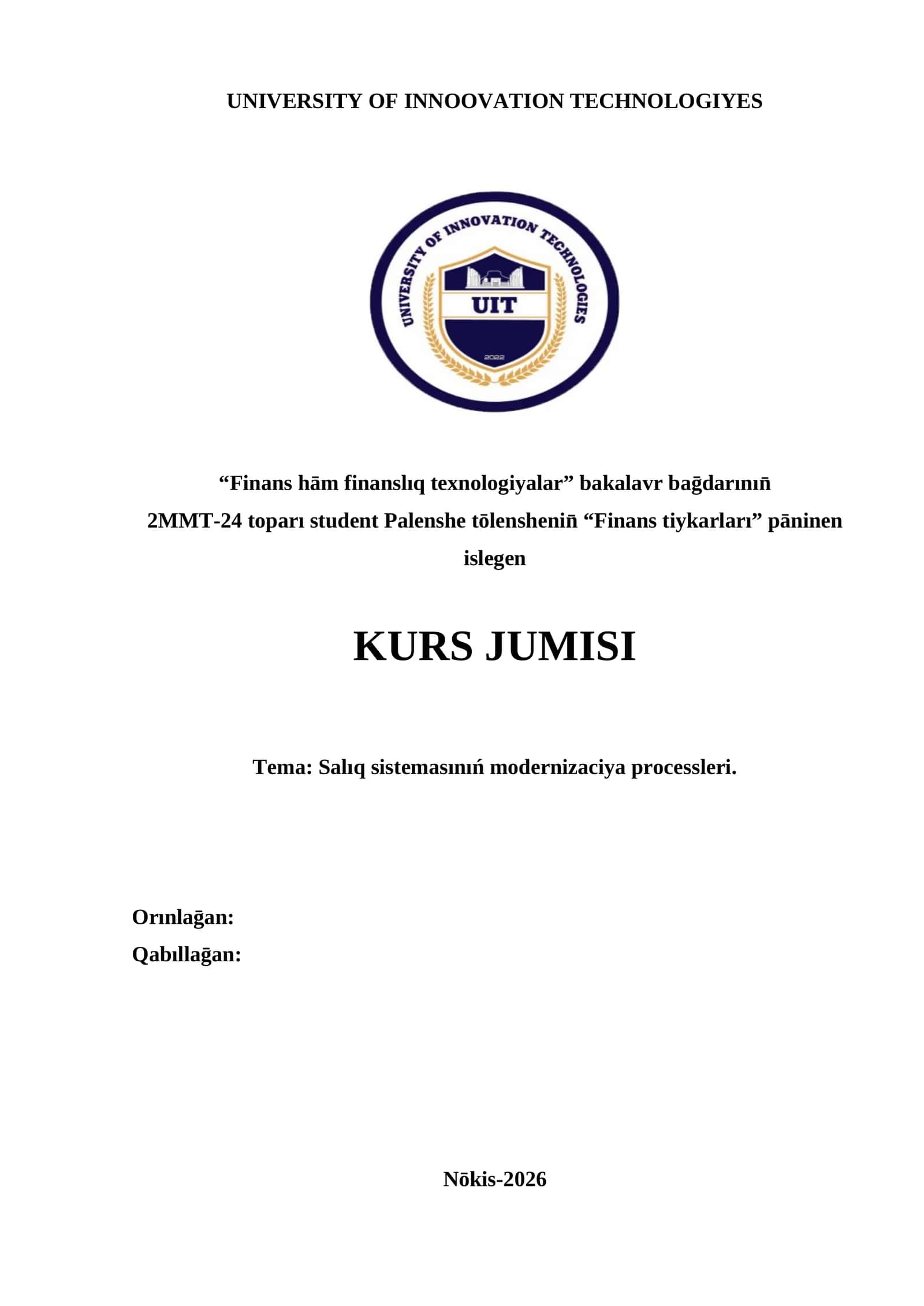 Salıq sistemasınıń modernizaciya processleri