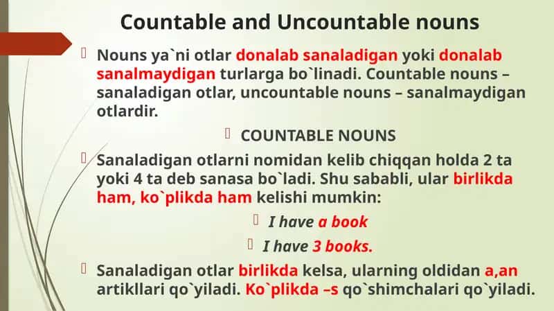 Countable and Uncountable nouns